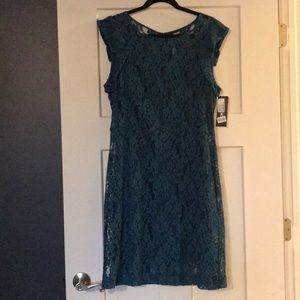 NWT, gorgeous teal lace DKNY dress. Size 14.